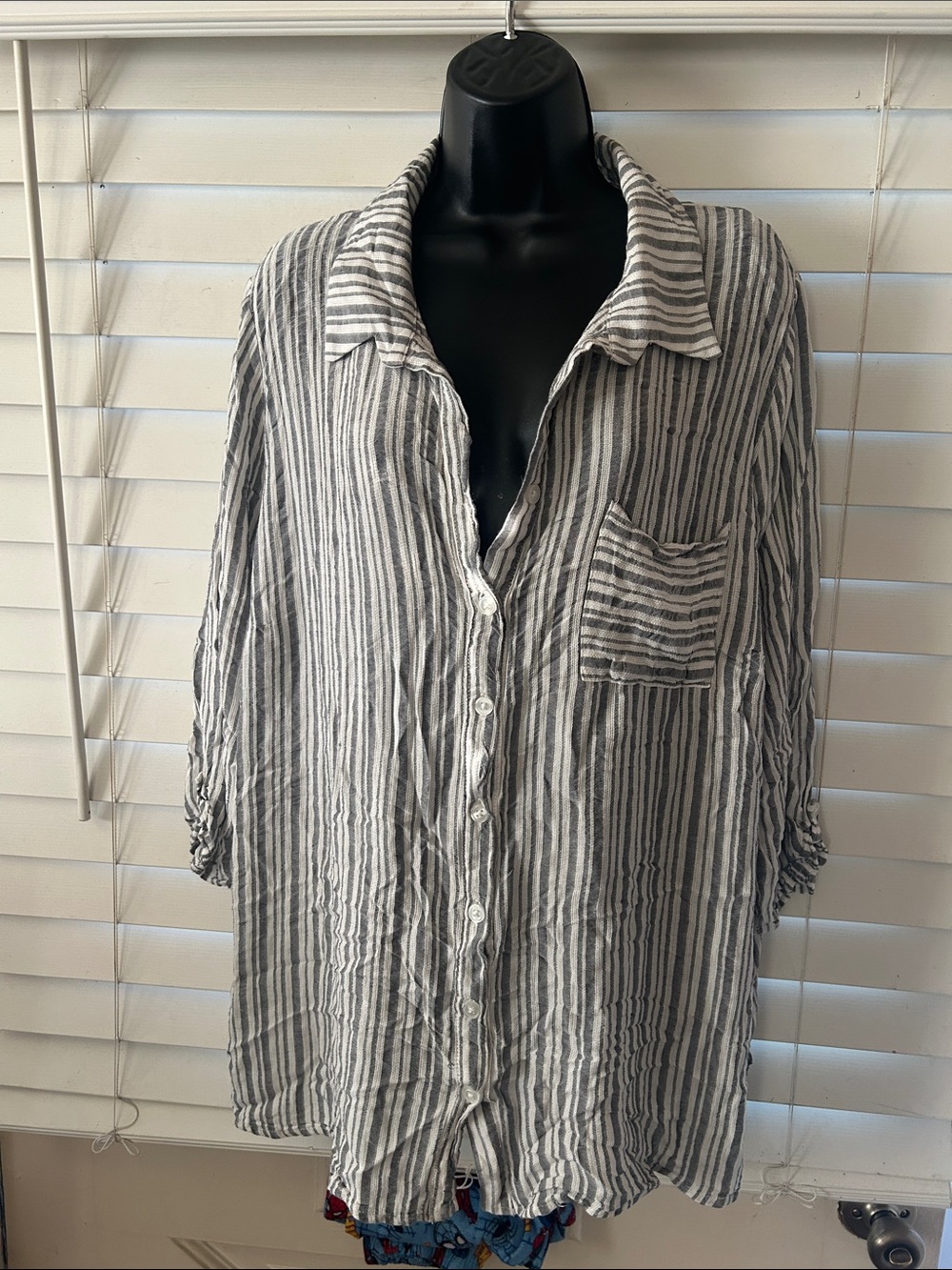 Striped Button-Up Shirt Dress - Gray & White
